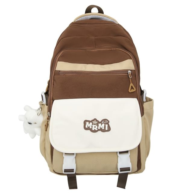 Backpack Buckled Lettering Charm Bag / Applique Set Nylon