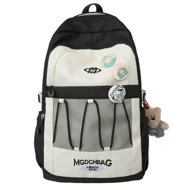 Embroidered Backpack Panel / Lettering Drawstring Set Brooch Nylon Mesh