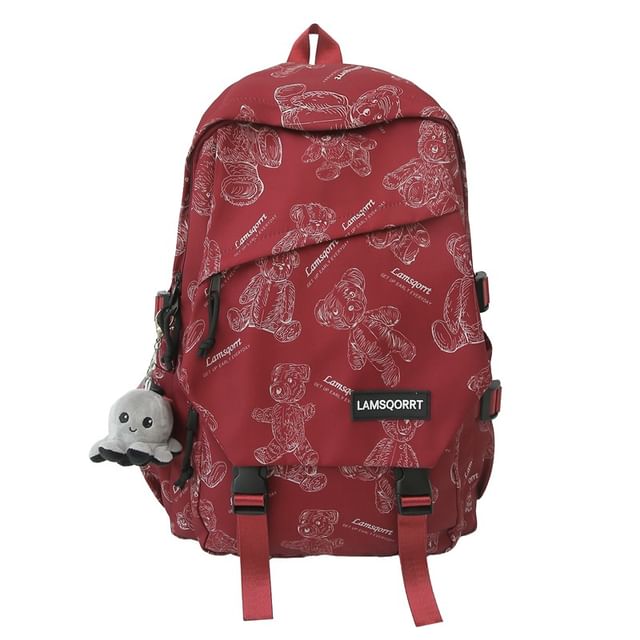 Buckled Backpack Print Nylon Bear