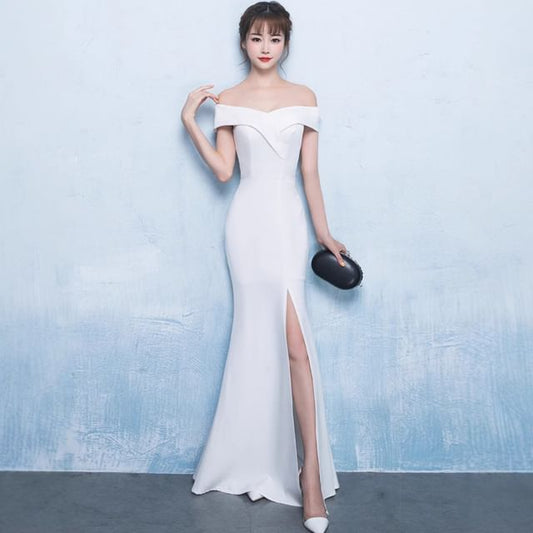 Mermaid Slit Plain Gown Evening Off-Shoulder