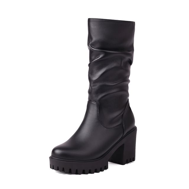 Boots Mid Heel Platform Block Calf