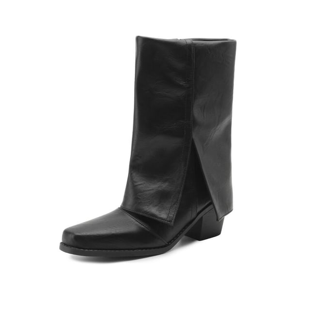 Calf Toe Boots Panel Block Square Heel Mid