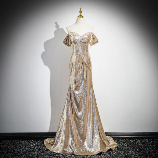 Sequin Evening Off-Shoulder Trumpet Sleeveless Gown