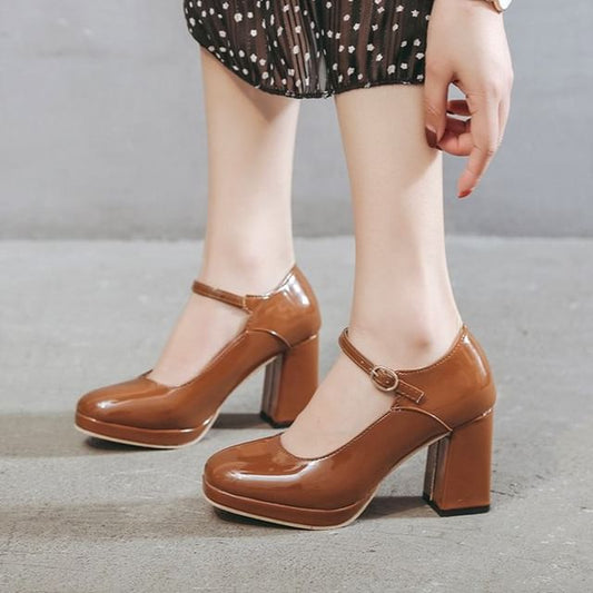 Mary Platform Pumps Chunky Jane Heel