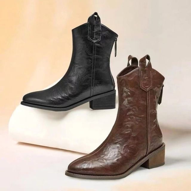 Pointed Chunky Mid-Calf Boots Heel