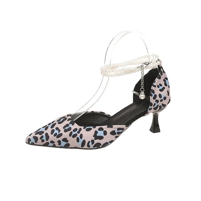 Kitten Sandals Strap Heel Print Leopard Ankle Pointed