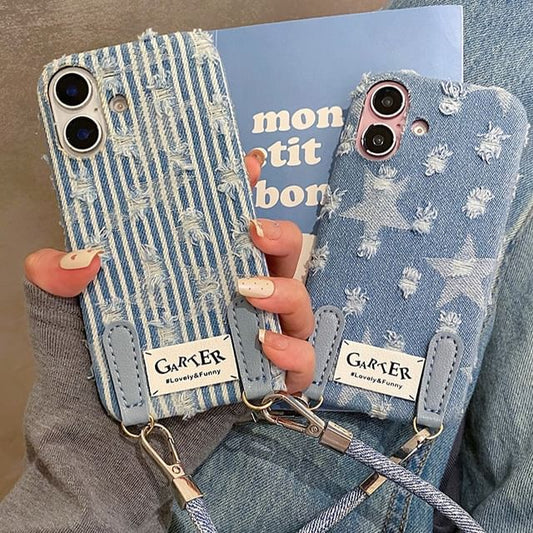 Phone Strap Denim / Case Distressed Set