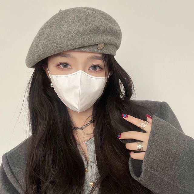 Wool Hat Disc Beret Metal