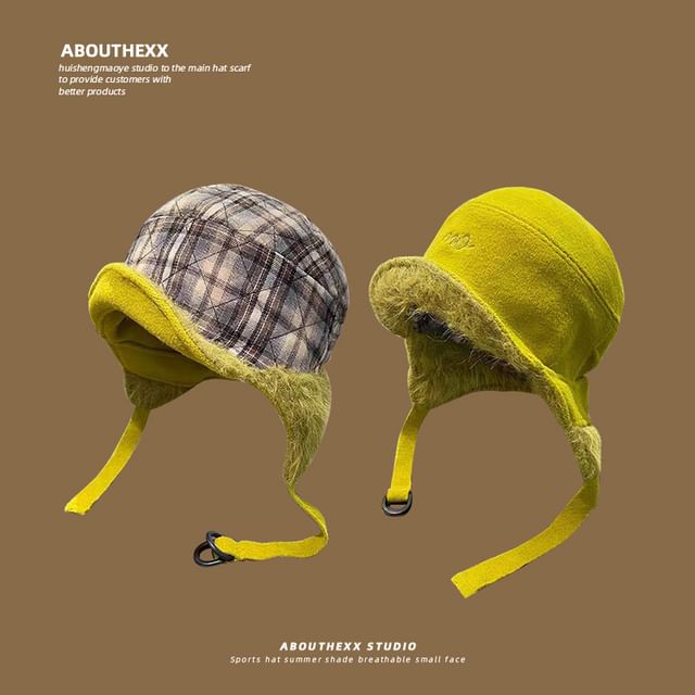Plaid Hat Faux Fur Trapper