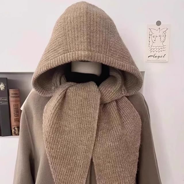 Plain Hooded Knit Scarf