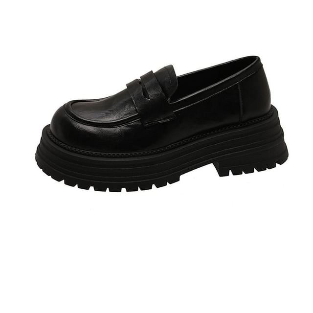 Faux Platform Leather Loafers