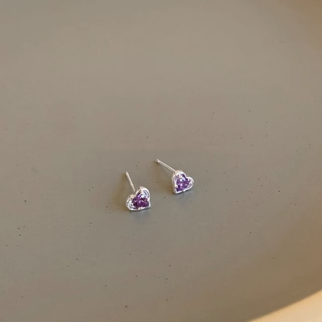 Rhinestone Earring Stud Heart Alloy