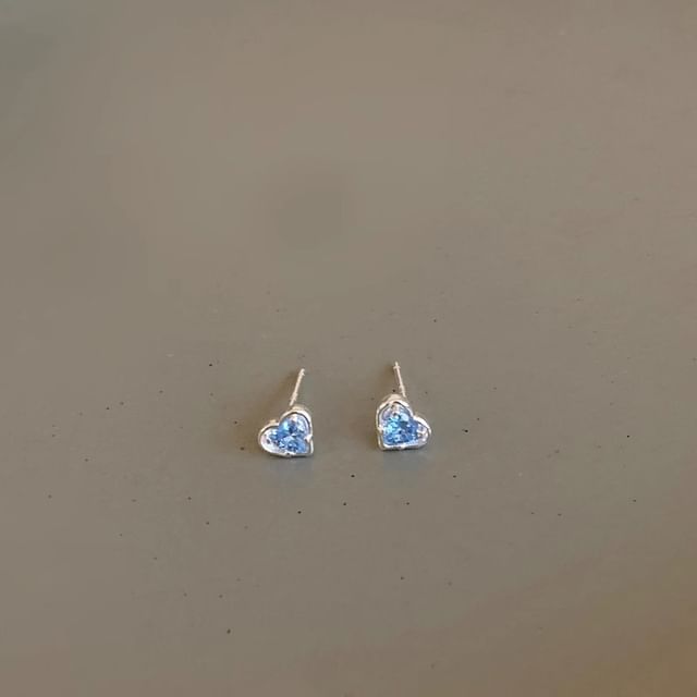 Rhinestone Earring Stud Heart Alloy