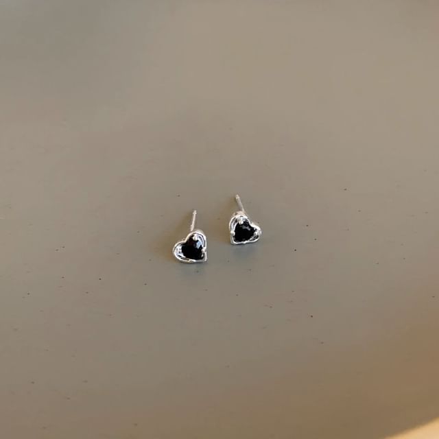Rhinestone Earring Stud Heart Alloy