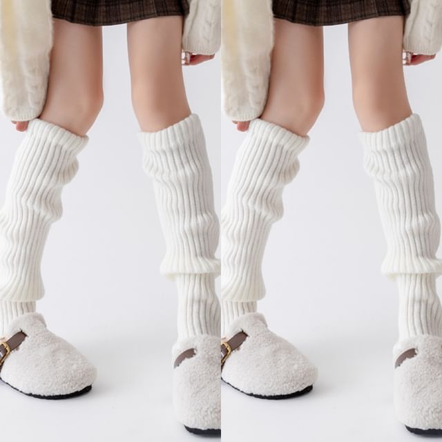 Plain Ribbed Knit Leg Warmers Set