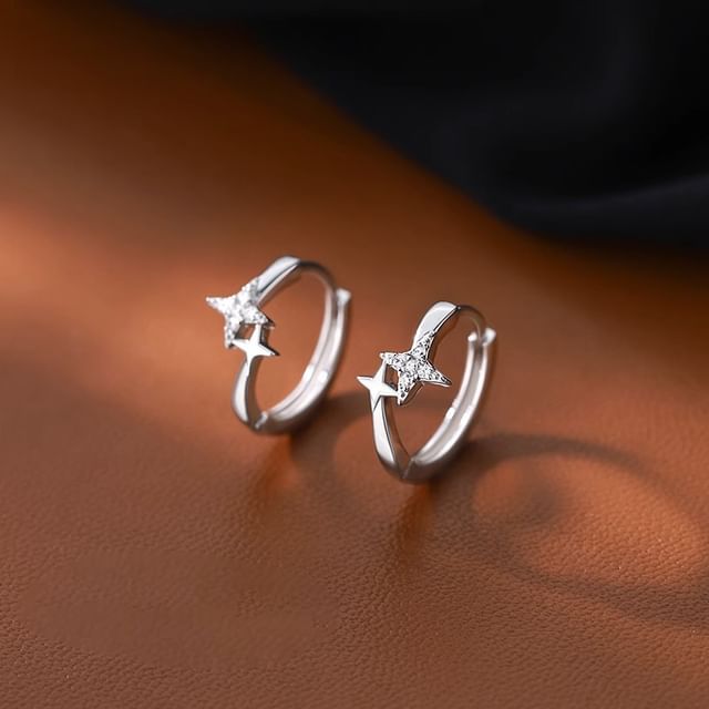 Rhinestone Earring Hoop Alloy Star