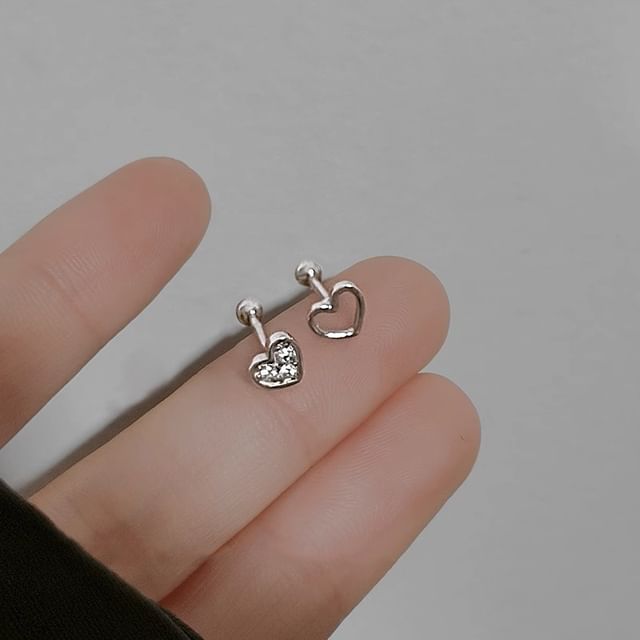 Alloy Rhinestone Barbell Earring Heart Asymmetrical