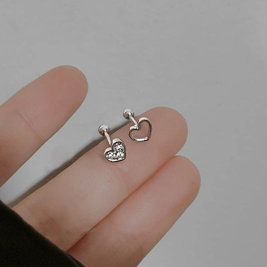 Alloy Rhinestone Barbell Earring Heart Asymmetrical