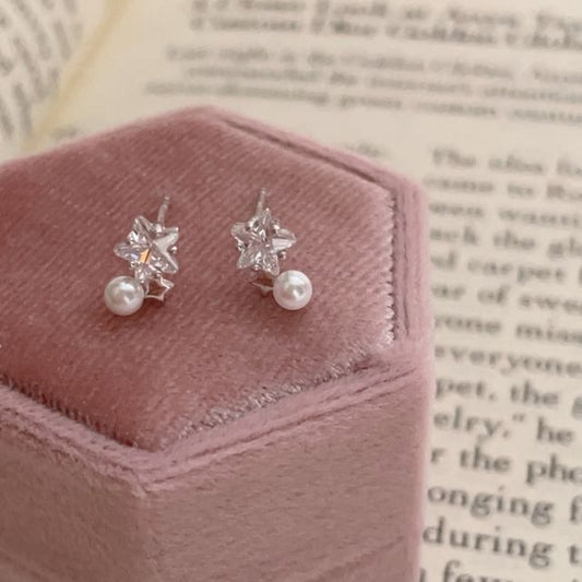 Faux Star Alloy Earring Drop Pearl Rhinestone