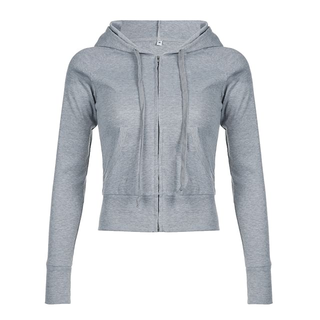 Drawstring Plain Zip Up Hoodie