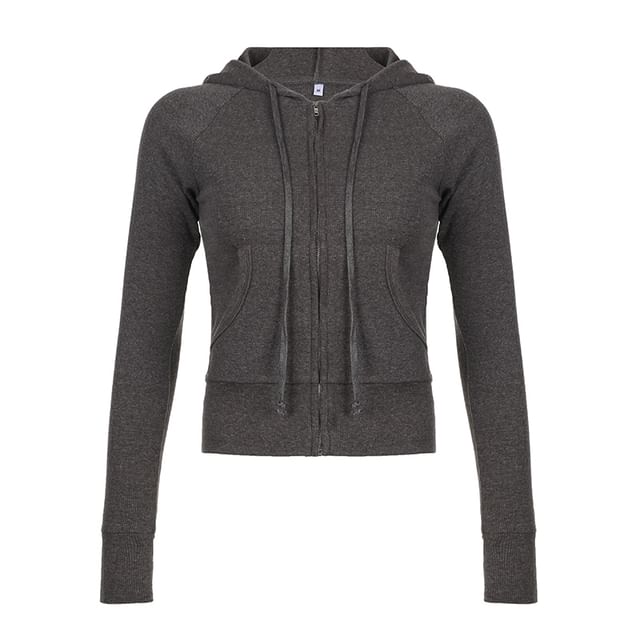 Zip Hoodie Plain Up Drawstring