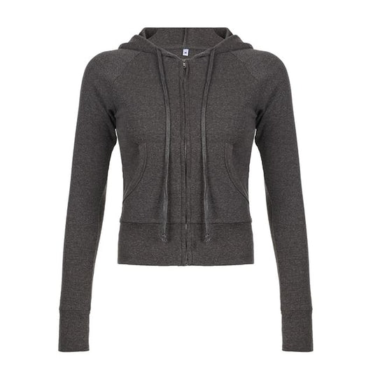 Zip Hoodie Plain Up Drawstring