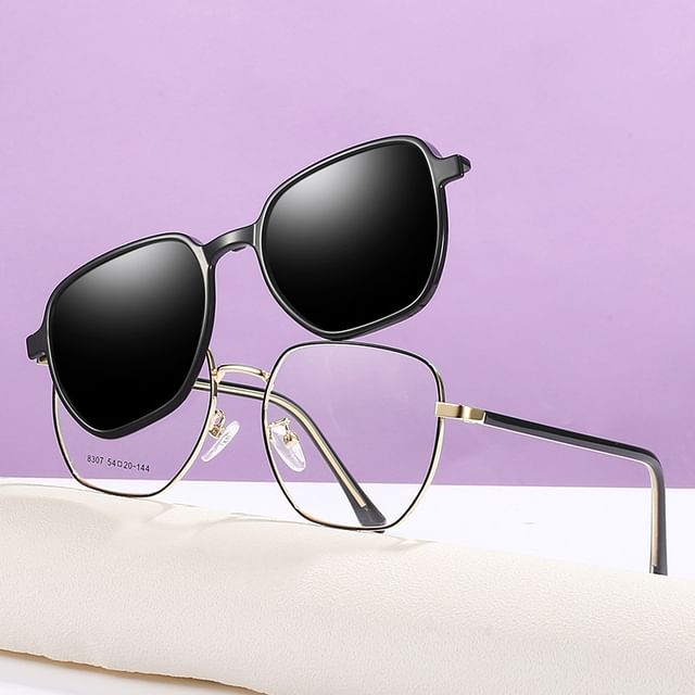 Frame + Clip-On Eyeglasses Set: Square