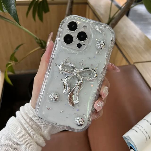 Set / Phone Strap Faux Bow Pearl Case