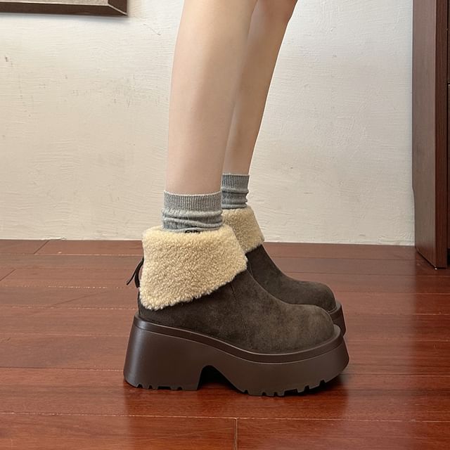 Plain Platform Lined Ankle Fleece Boots