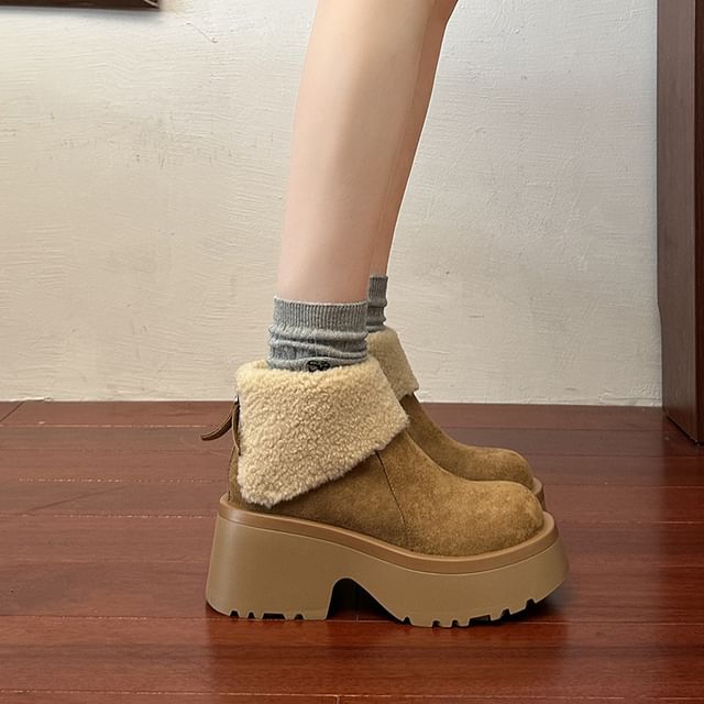 Plain Platform Lined Ankle Fleece Boots