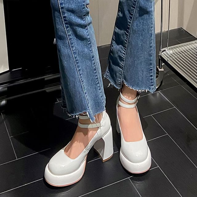 Jane Heel Round Chunky Mary Toe Pumps Platform