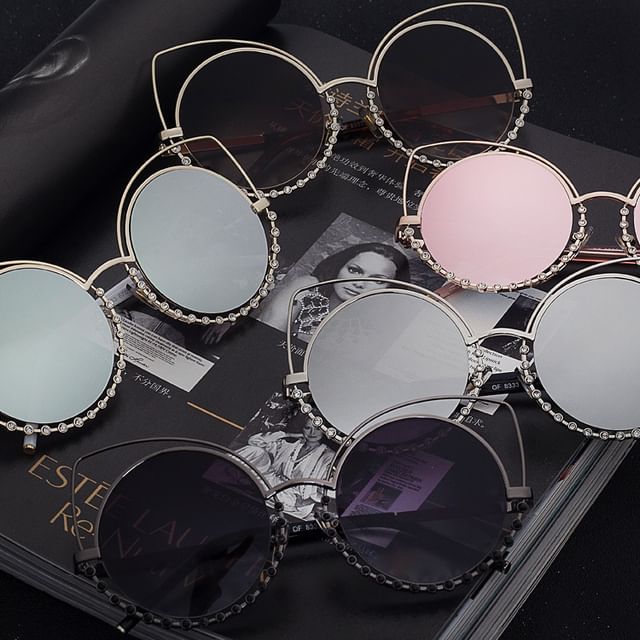 Eye Sunglasses Rhinestone Cat Metal Frame