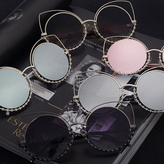 Eye Sunglasses Rhinestone Cat Metal Frame