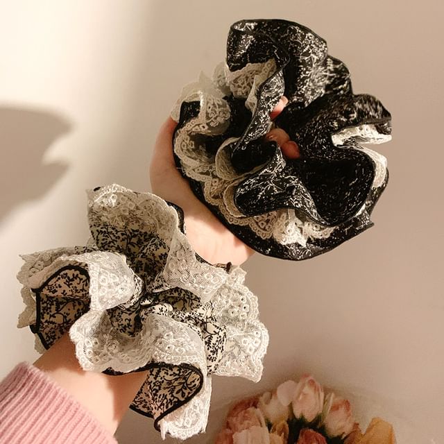 Print Lace Scrunchie Floral Trim