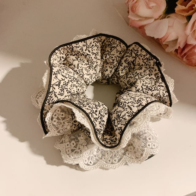 Print Lace Scrunchie Floral Trim