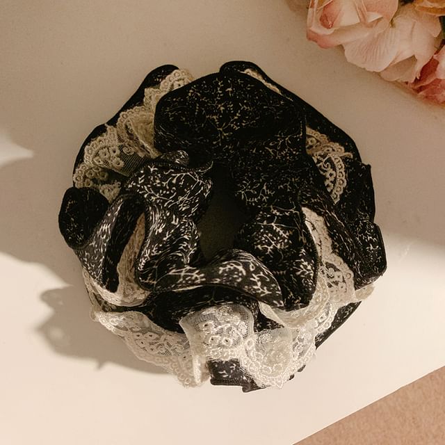 Print Lace Scrunchie Floral Trim