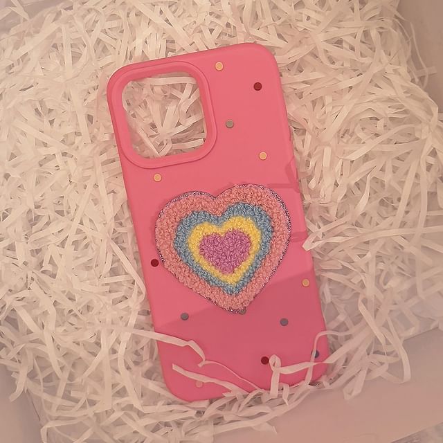 / Case Embroidered Phone Heart Set Pom Strap