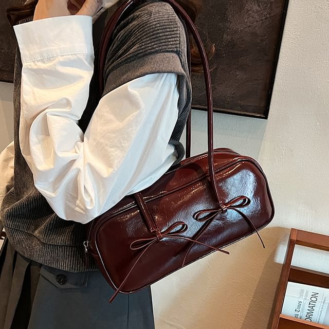 Shoulder Leather Bag Bow Faux