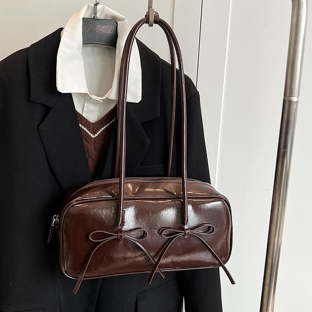 Shoulder Leather Bag Bow Faux