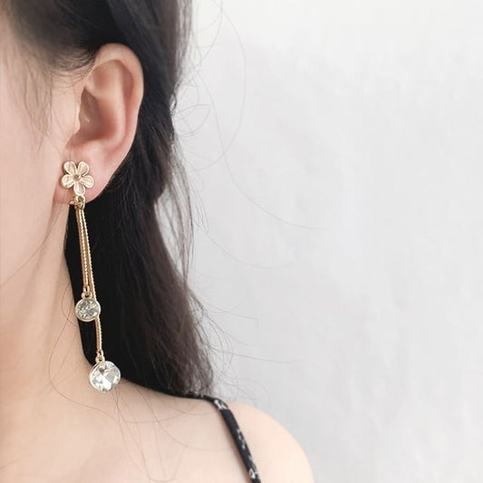 Dangle Earring Alloy Asymmetrical Rhinestone Floral