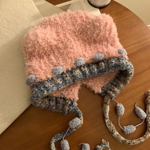 Bear Fluffy Ear Knit Panel Hat