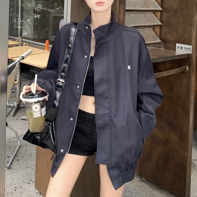 Jacket Stand Zip Embroidered Collar