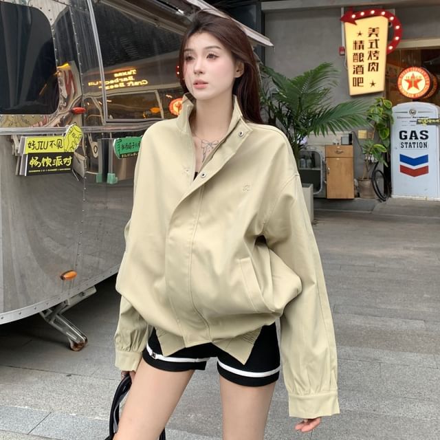 Jacket Stand Zip Embroidered Collar