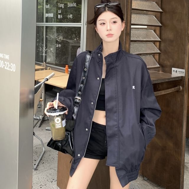 Jacket Stand Zip Embroidered Collar