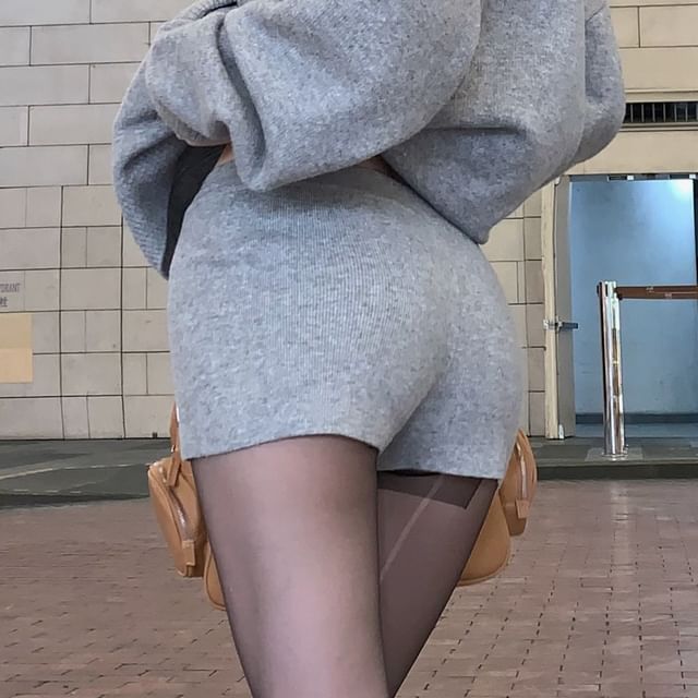 Shorts Applique Mid Knit Rise Melange Zip / Hoodie