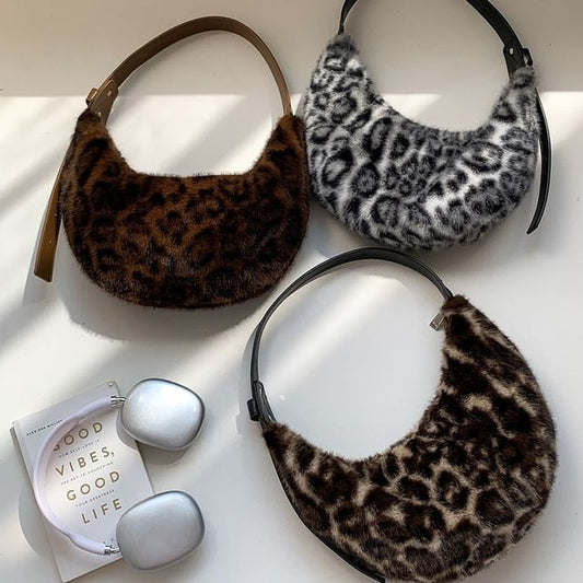 Print Leopard Fluffy Shoulder Bag