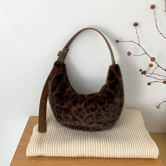 Print Leopard Fluffy Shoulder Bag