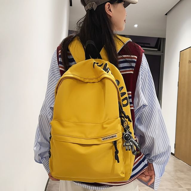 Print Backpack Lettering Charm / Bag Set Nylon Laptop