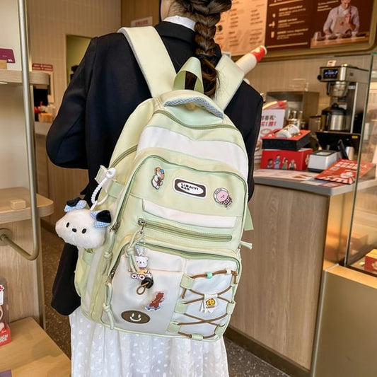 Nylon Backpack Two Applique Laptop Bag Set Tone Charm Badge /