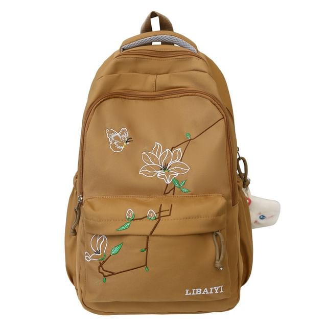 Backpack Nylon Charm Embroidered Laptop Floral Bag Set /